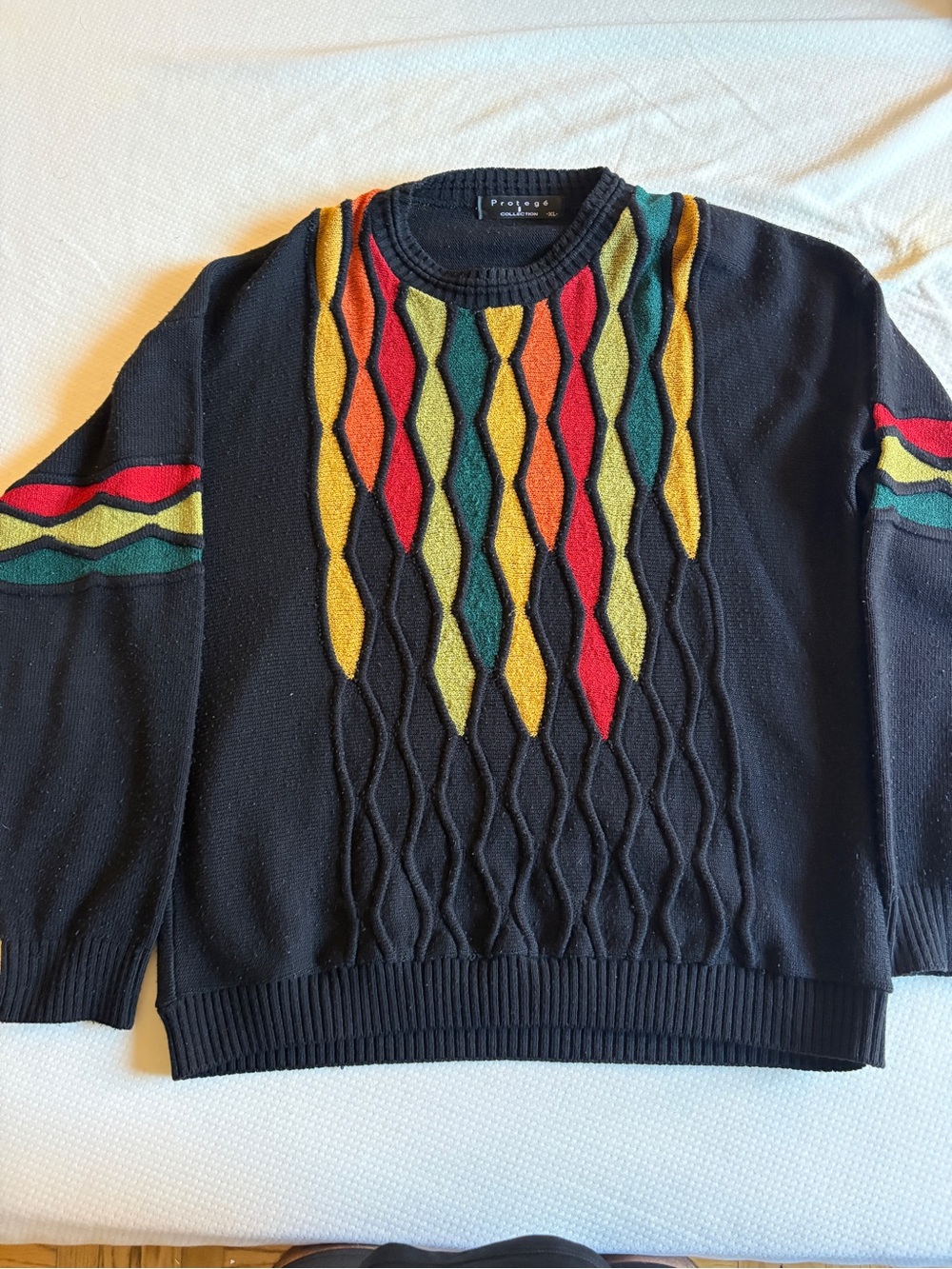Men's Black Sweater with Multicolor Diamond Accent